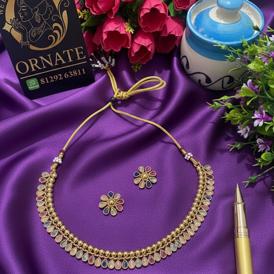 Navratna Blossom Necklace Set