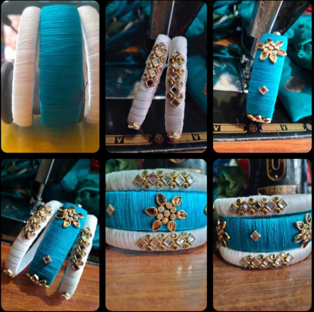 Aqua Kundan Resham Kangan