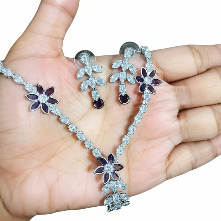 Leafy Charm Crystal Necklace Set