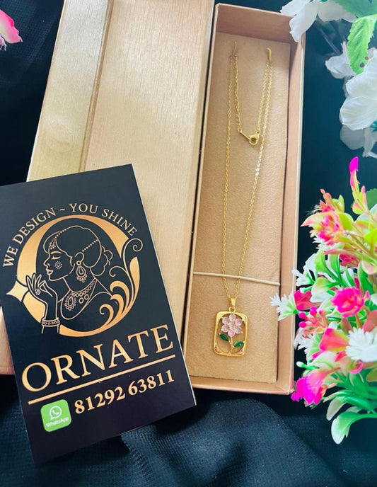 Golden Square Floral Chain With Pendant