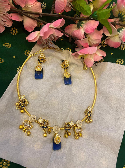 Neel Pushpa Haar (Blue Flower Necklace Set)