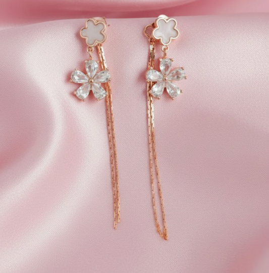 Rose Gold Floral Tassel Earring