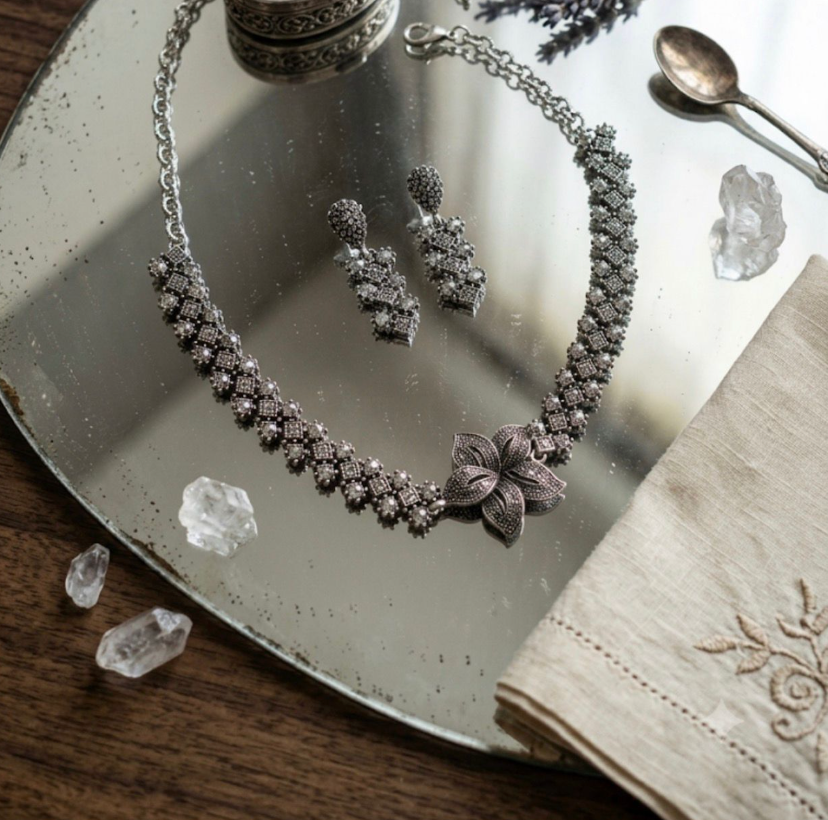 Oxidised Floral Necklace Set