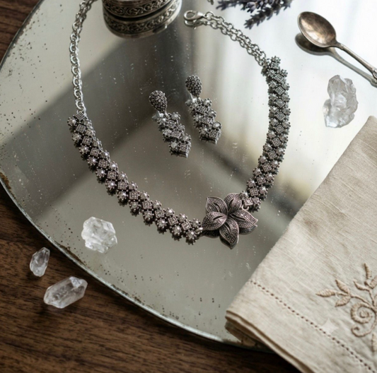 Oxidised Floral Necklace Set