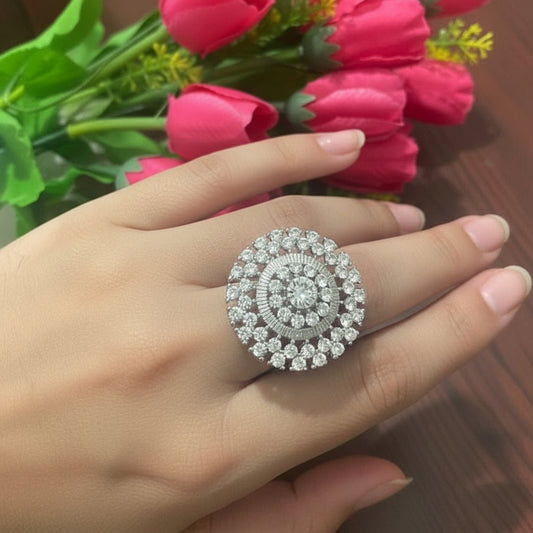 Cluster White Adjustable Ring