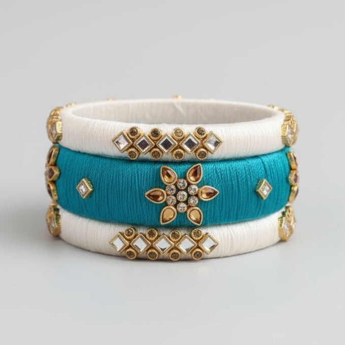 Aqua Kundan Resham Kangan