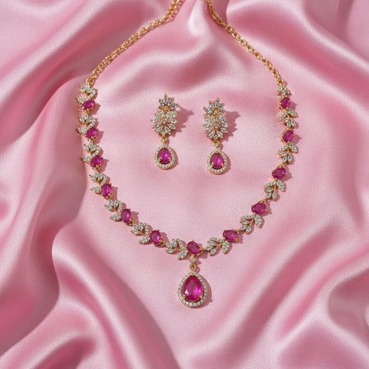 Crimson Blossom AD Necklace Set