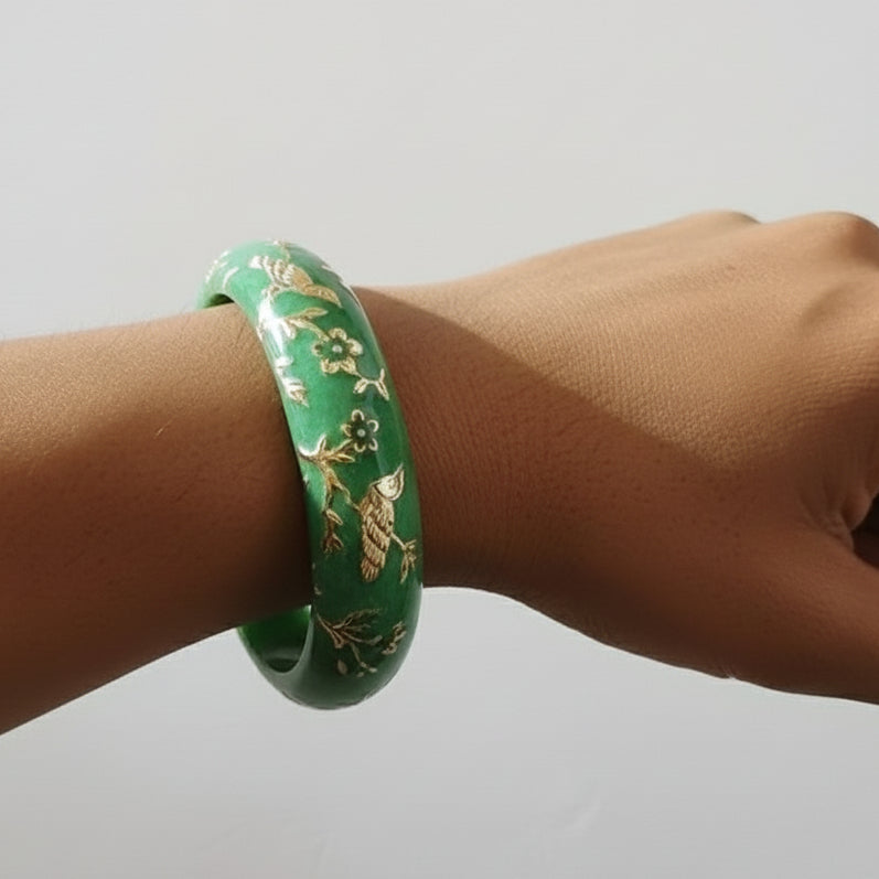 Chirping Bloom Hinged Enamel Bangle