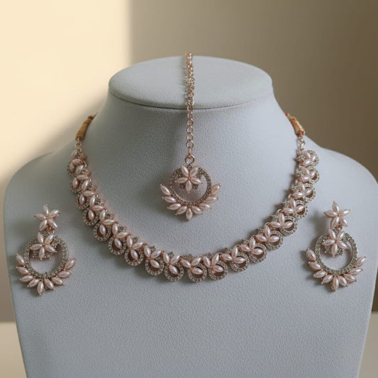 Pink Petal Charm Necklace Set