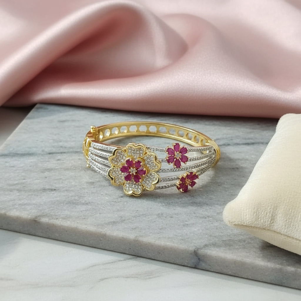 Ruby Floral Premium CZ Cuff Bracelet