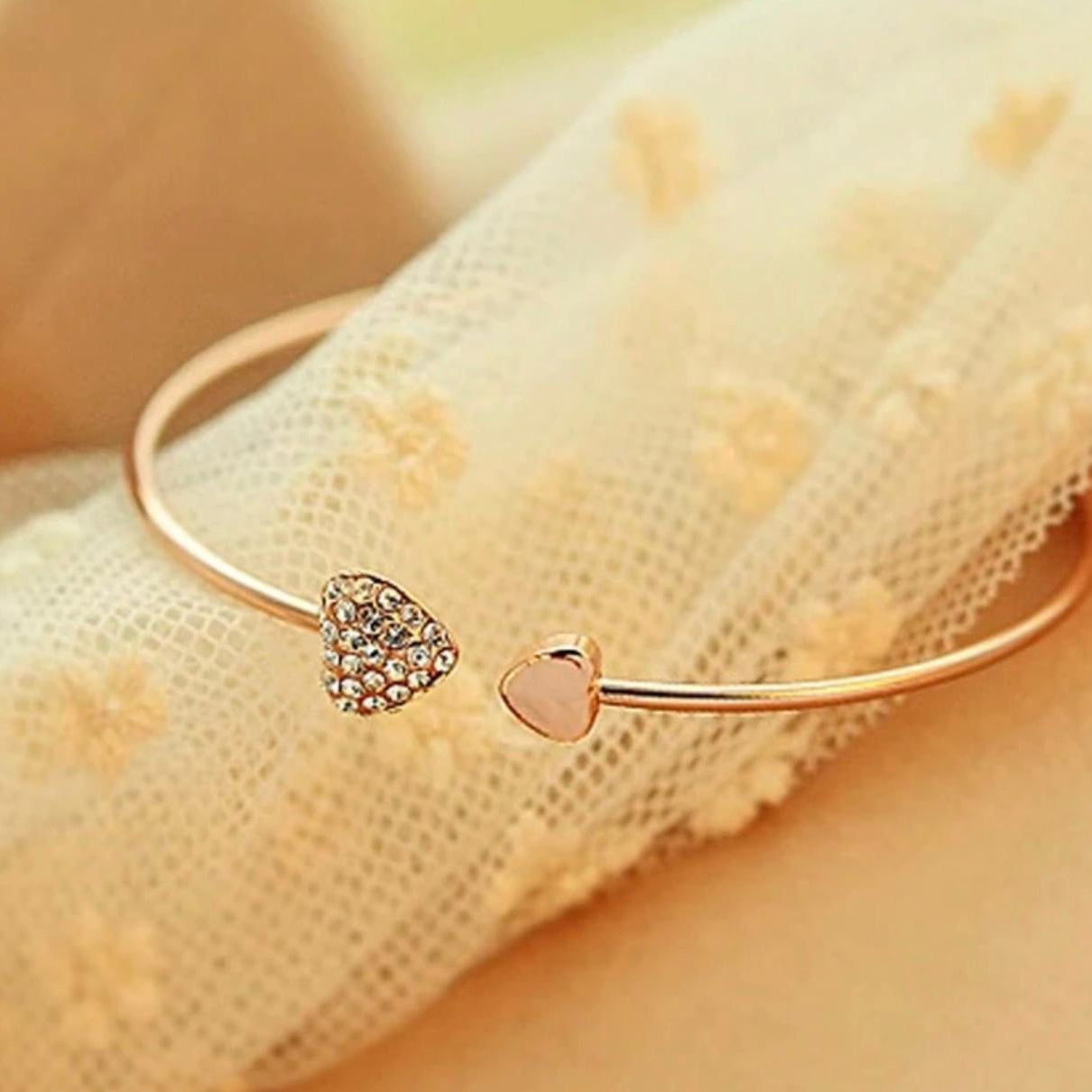 Crystal Double Heart Gold Plated Bracelet