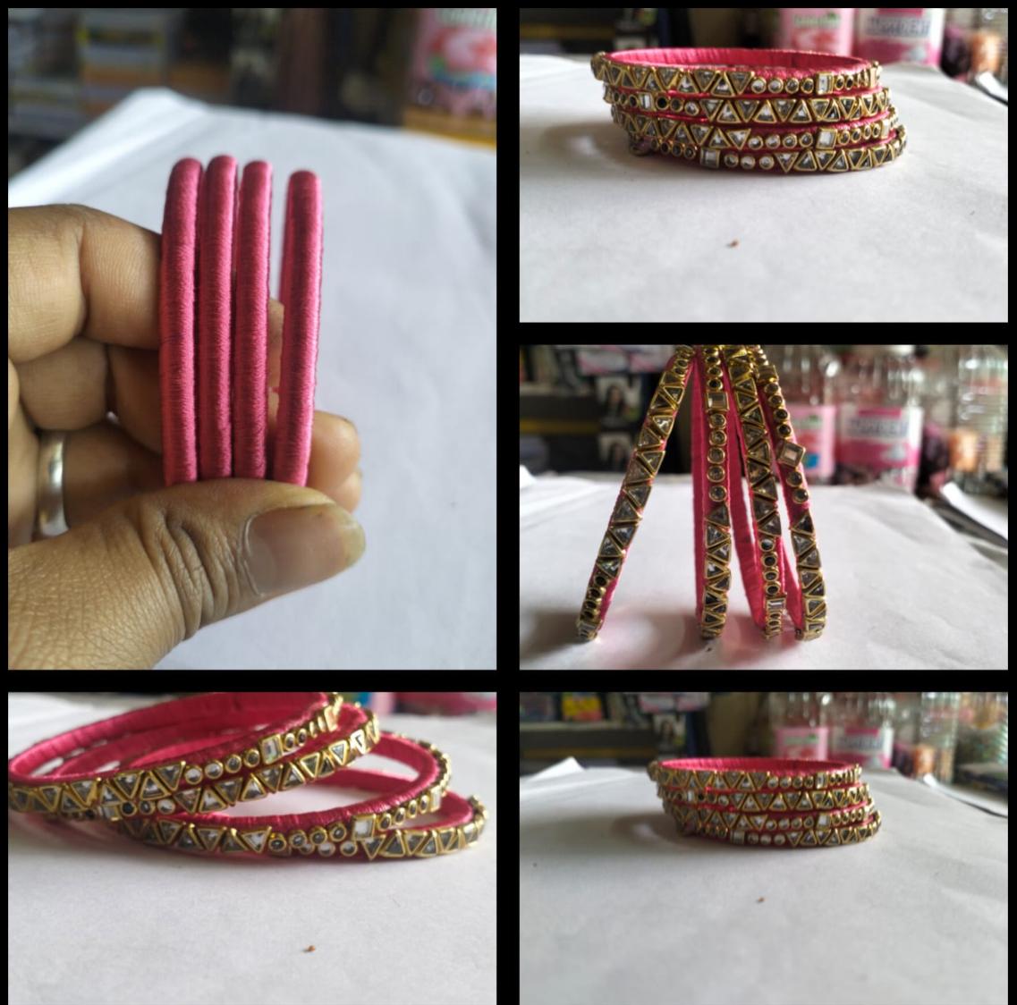 Gulabi Kundan Resham Kangan