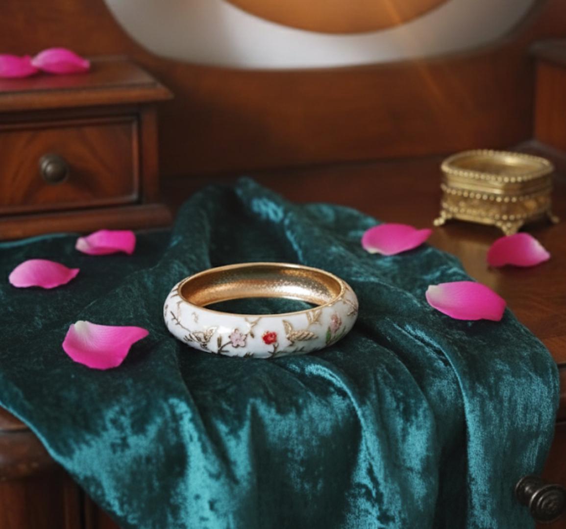 Chirping Bloom Hinged Enamel Bangle