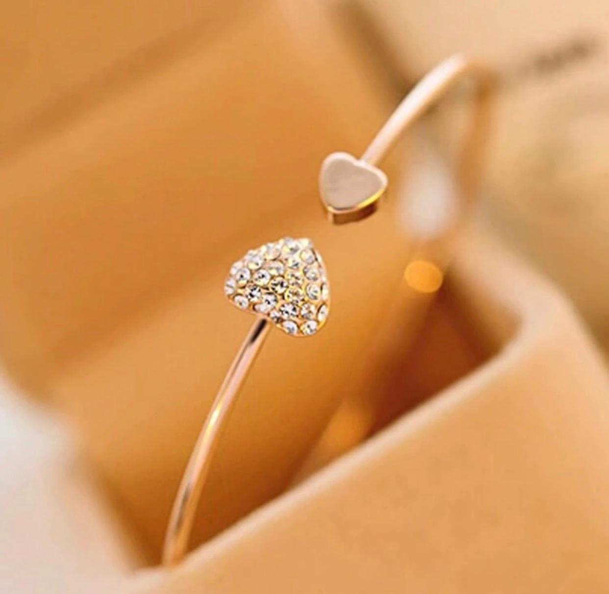 Crystal Double Heart Gold Plated Bracelet